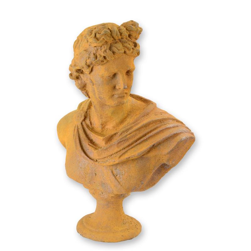A RUSTY CAST IRON BUSTE OF CEASAR