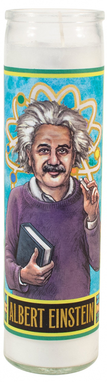 Albert Einstein Secular Saint Candle - 8.5 Inch Glass Prayer Votive - 0814229029335