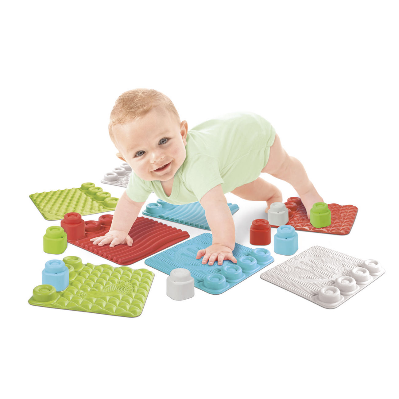 Clementoni Soft Clemmy - Sensory Path - Speelkleed - Baby Speelmat met Blokken - 8 Stapelblokken - 6-36 maanden