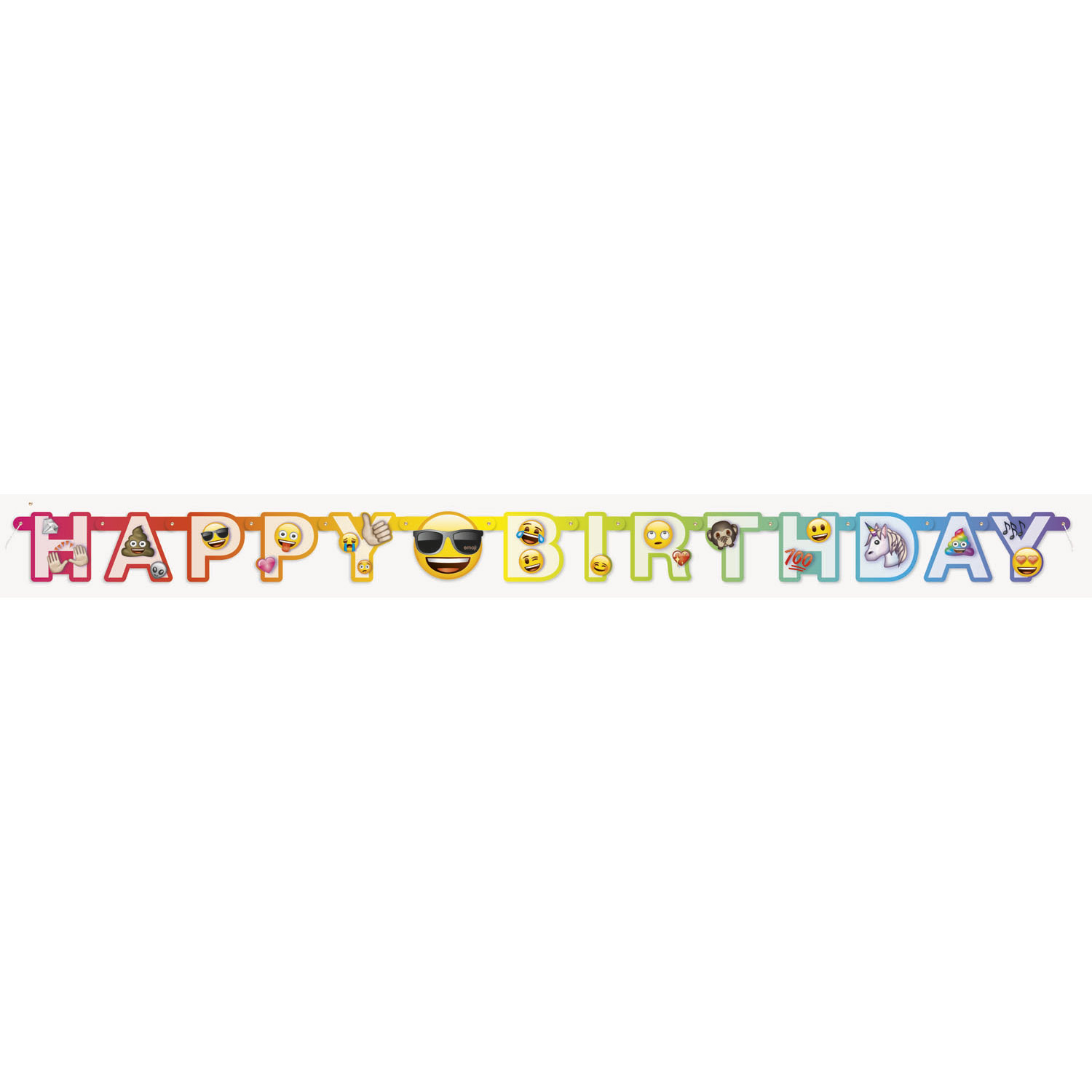 UNIQUE - Kartonnen happy birthday Emoji Rainbow banner - Decoratie > Slingers en hangdecoraties