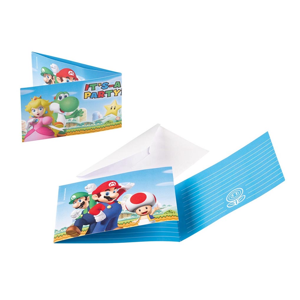AMSCAN - 8 uitnodigingen en enveloppen Super Mario - Decoratie > Kaarten