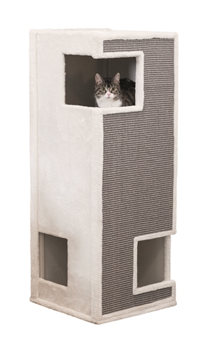 TRIXIE KRABHUIS CAT TOWER GERARDO PLUCHE / SISAL WIT / GRIJS 38X38X100 CM