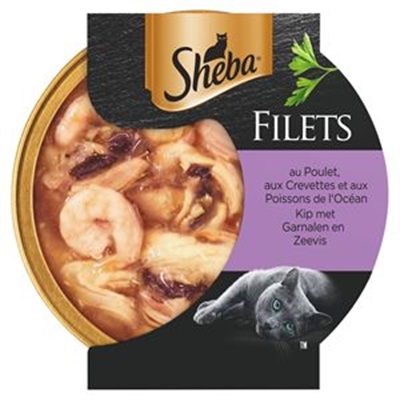 Sheba Filets - Garnaal, oceaanvis en kip in saus - kattenvoer 16x60 g