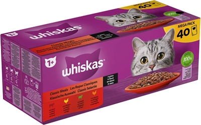 Whiskas 1+ Natvoer - Classic - Selectie in saus - maaltijdzakjes 40 x 85 g