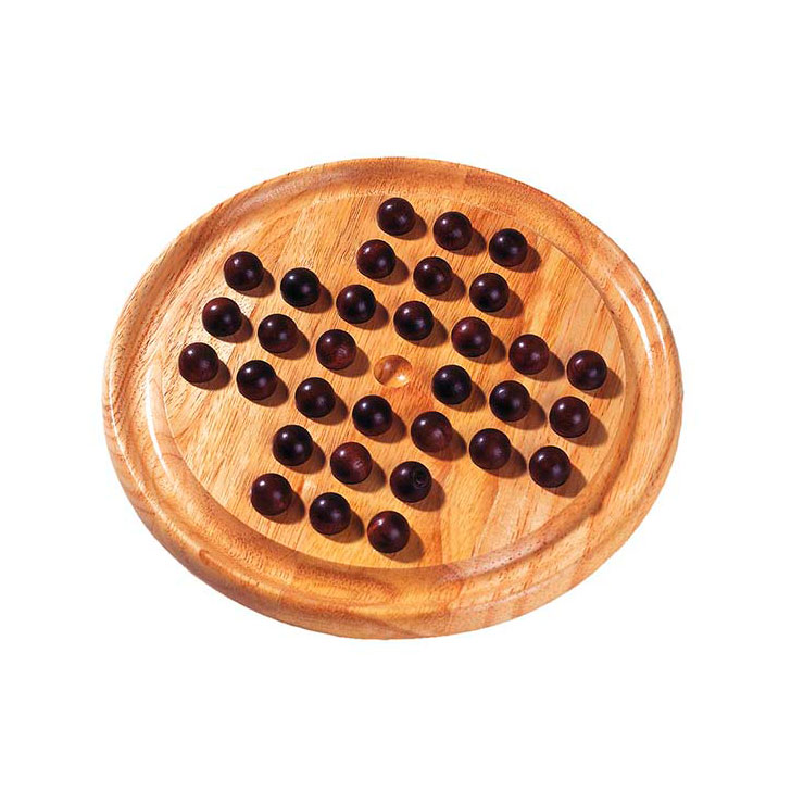 Solitaire spel 23x2cm - Inclusief houten knikkers - Gemaakt van rubberboomhout