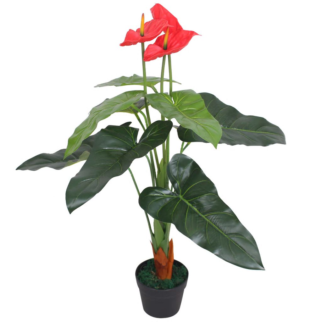 Kunst anthurium plant met pot 90 cm rood en geel