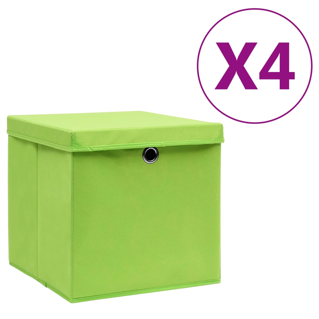 vidaXL-Opbergboxen-met-deksel-4-st-28x28x28-cm-groen