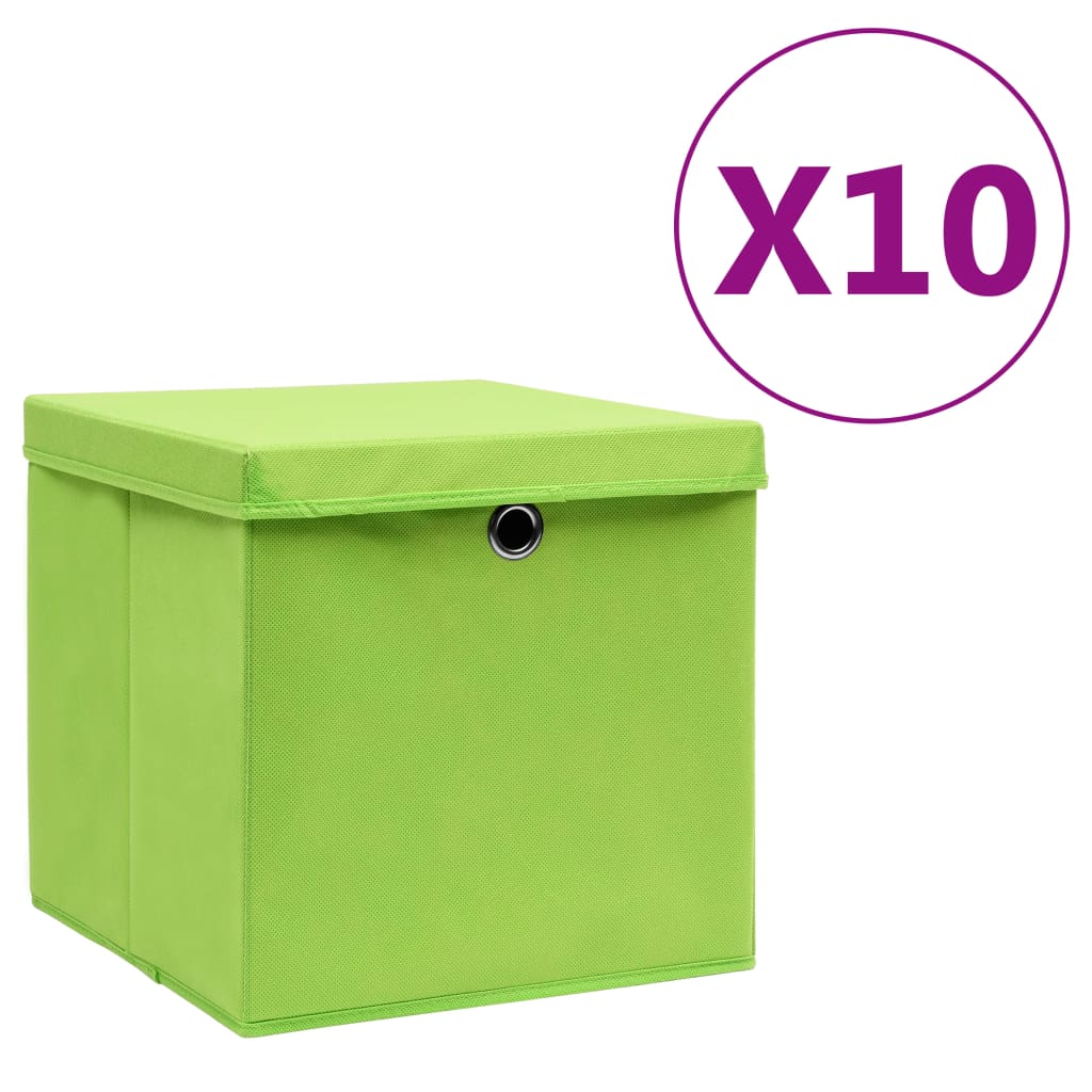 vidaXL-Opbergboxen-met-deksel-10-st-28x28x28-cm-groen