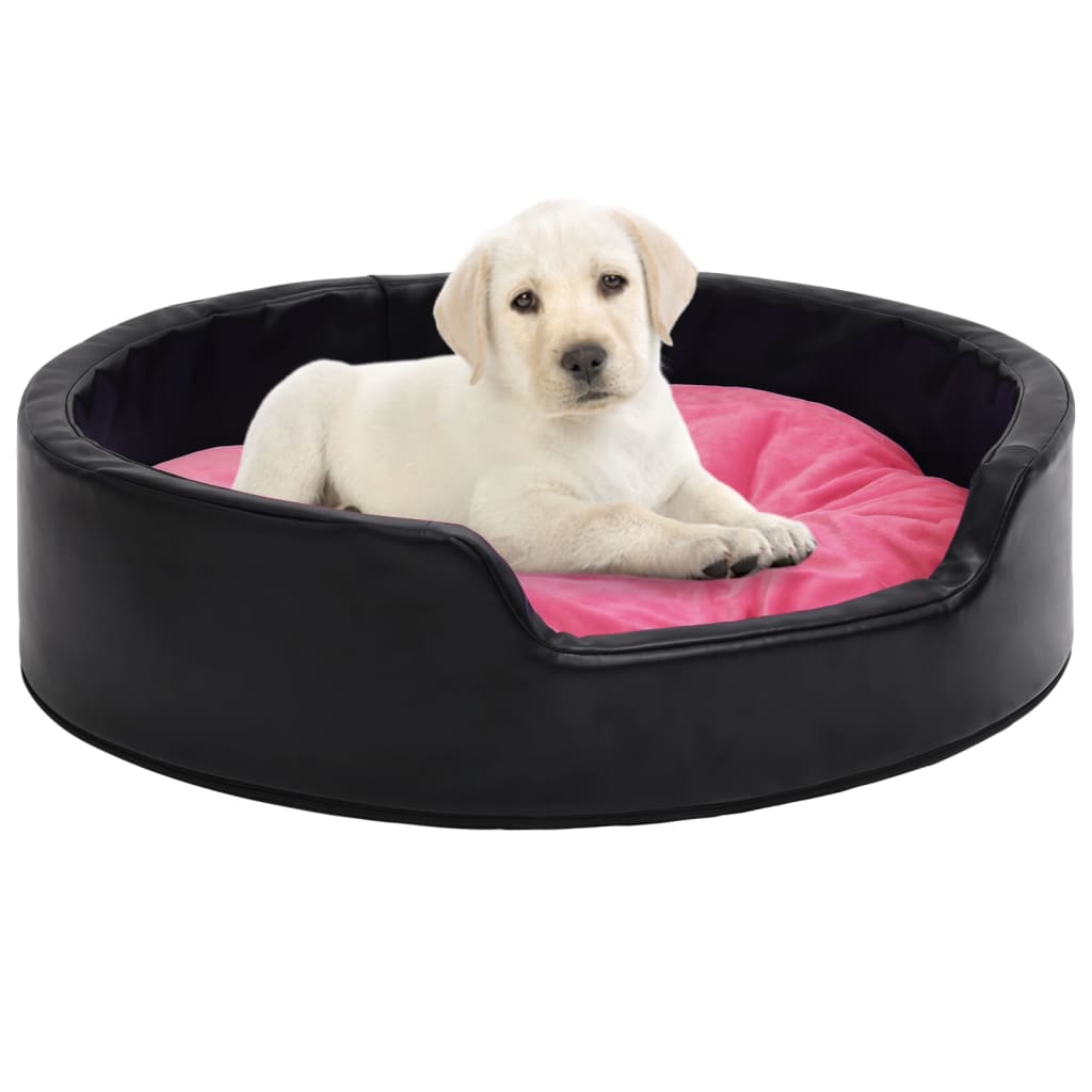 Hondenmand 90x79x20 cm pluche en kunstleer zwart en roze