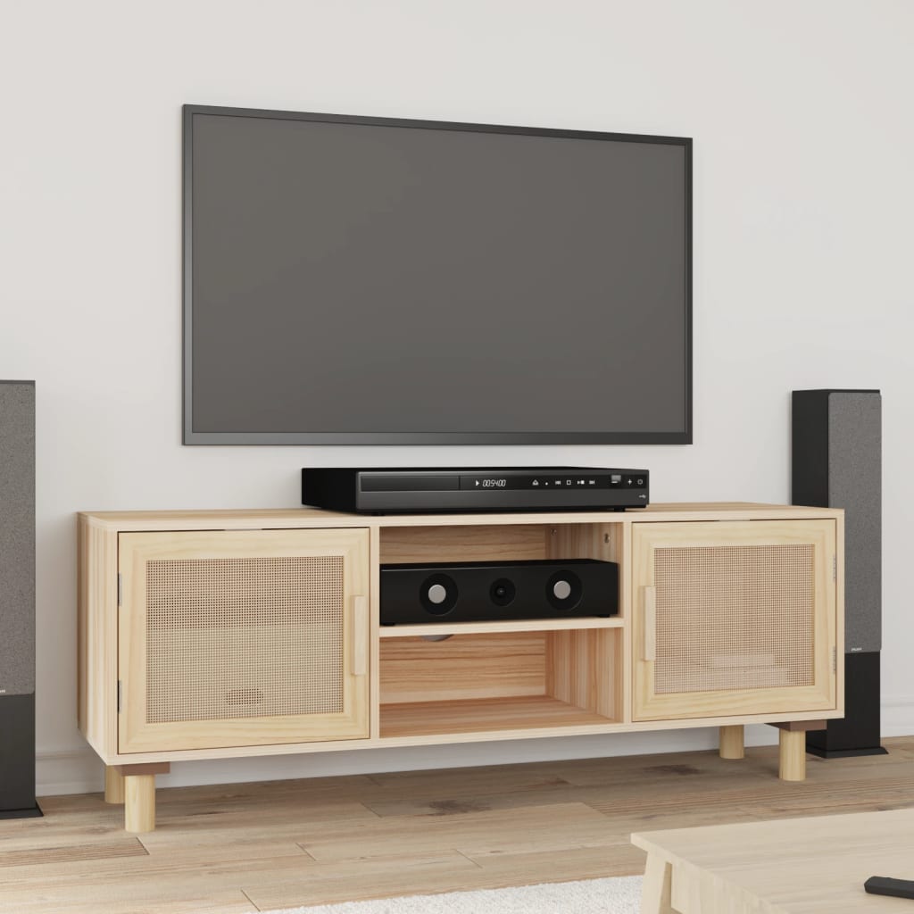 vidaXL Tv-meubel 105x30x40 cm massief grenenhout en rattan bruin