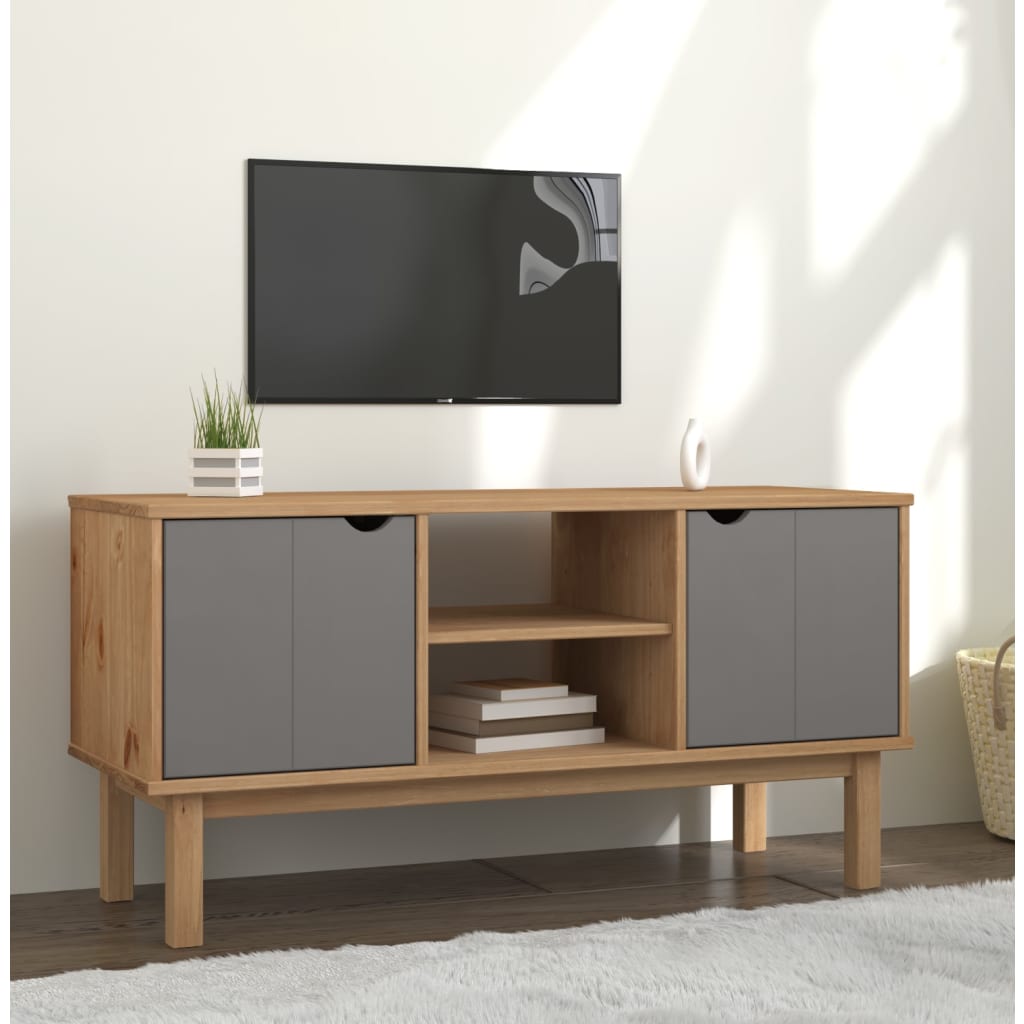 vidaXL Tv-meubel 113.5x43x57 cm massief grenenhout bruin en grijs