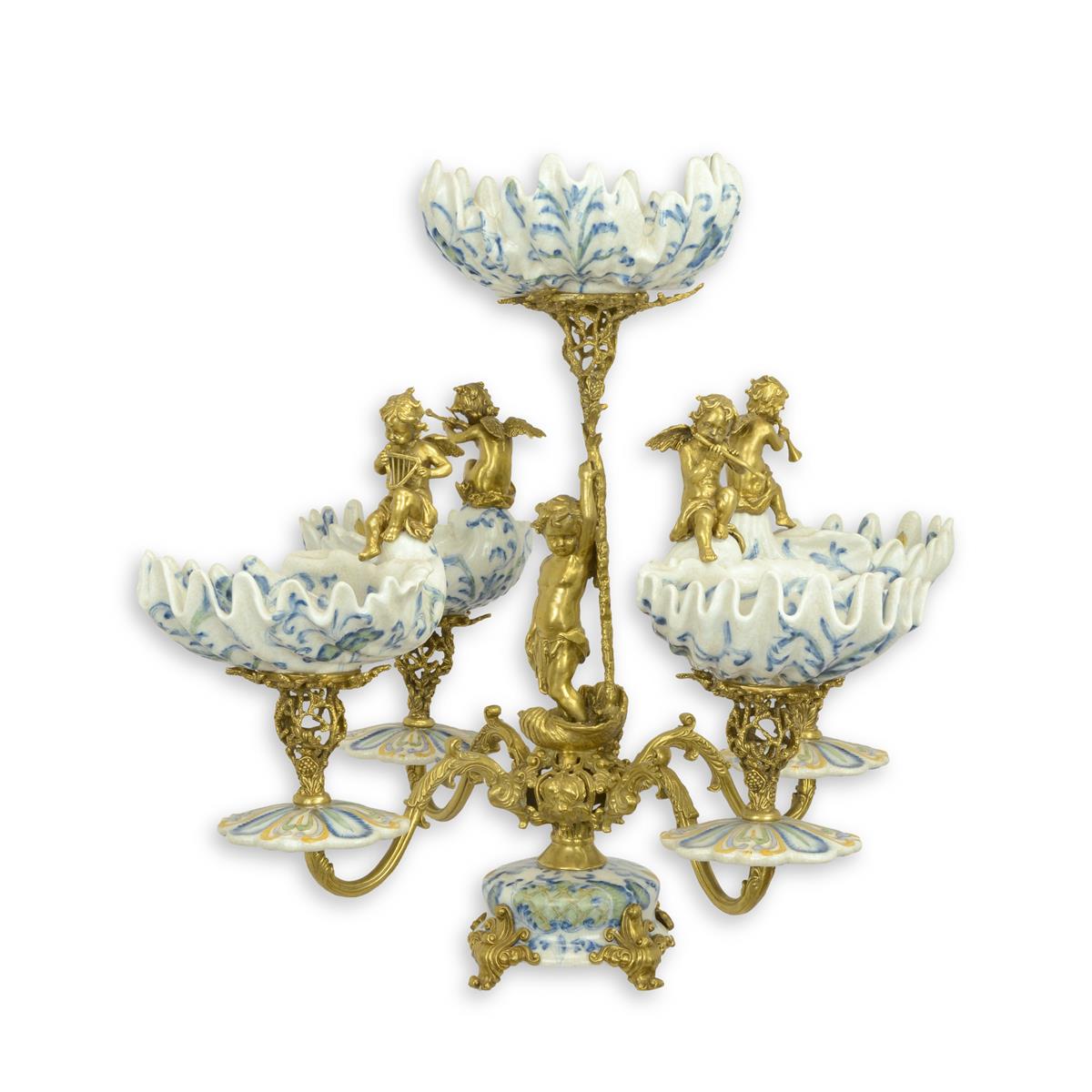 A BRASS MOUNTED PORCELAIN EPERGNE