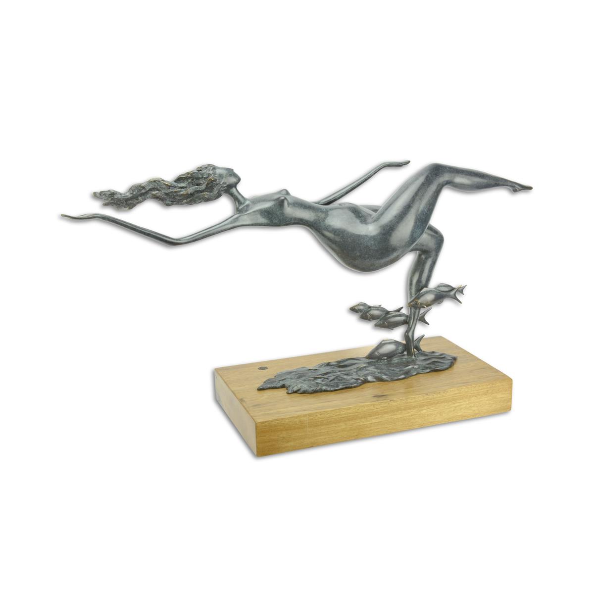 A MODERNIST BRONZE SCULPTURE OF A FEMALE NUDE WITH FISH W.B.