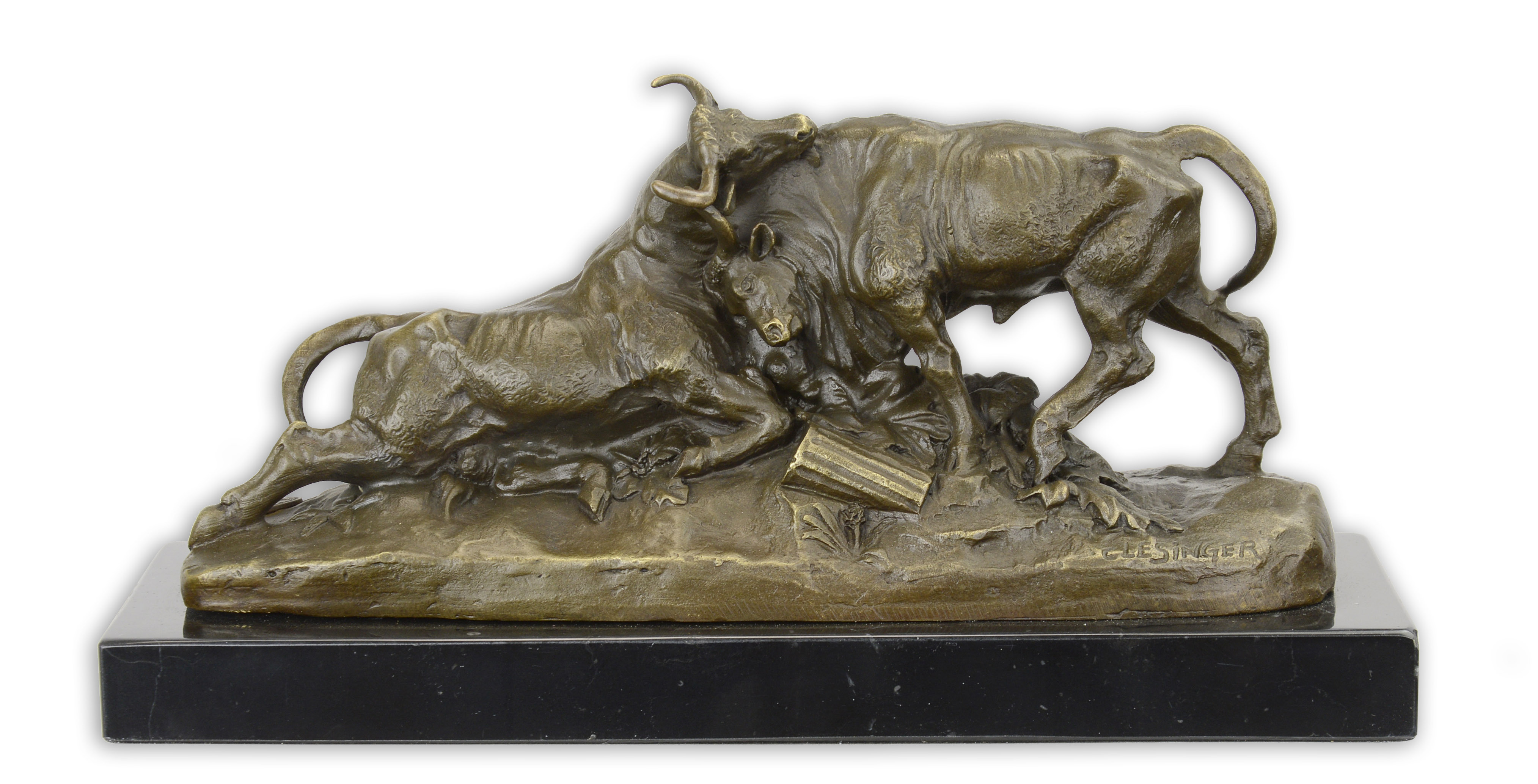 A BRONZE GROUP OF A PAIR OF FIGHTING BULLS