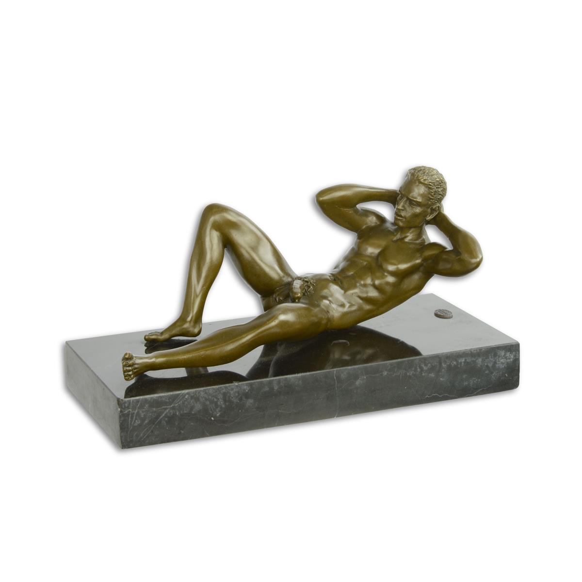 AN EROTIC BRONZE SCULPTURE OF A RECLINING MALE NUDE
