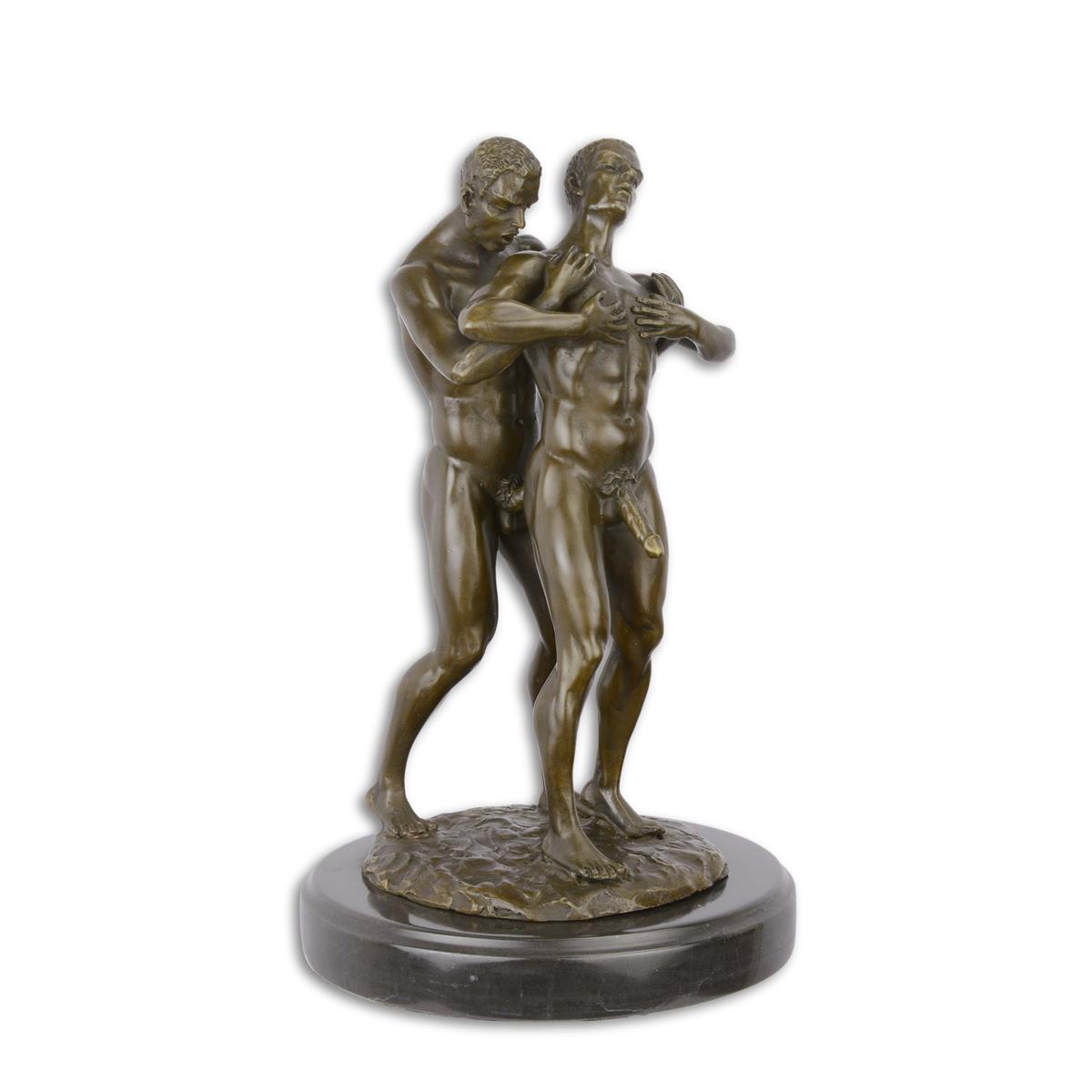 AN EROTIC BRONZE SCULPTURE OF TWO MALE NUDES