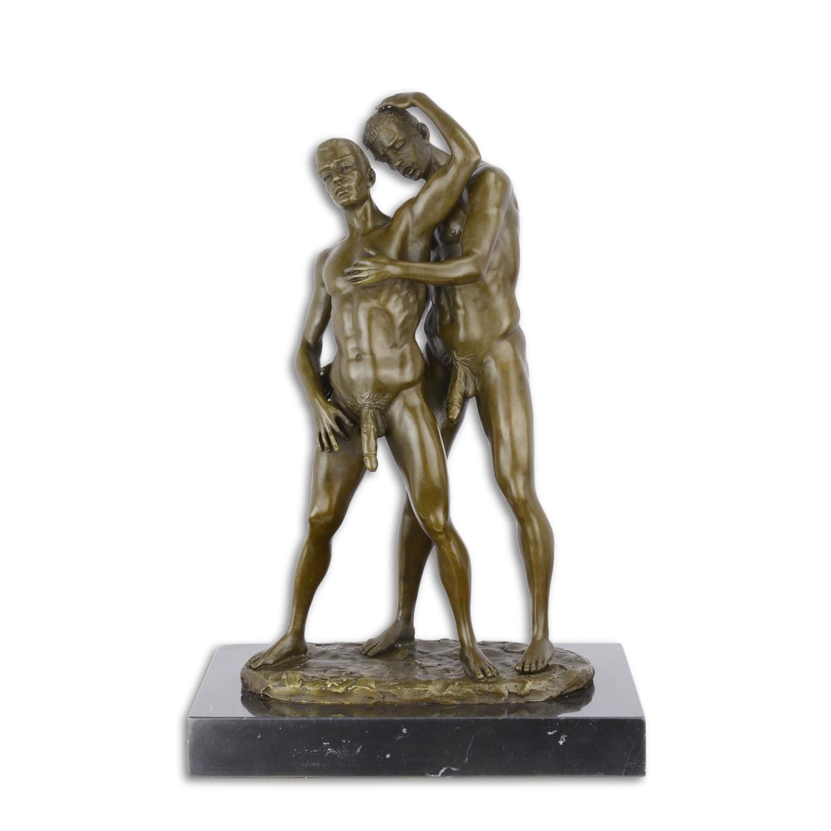 AN EROTIC BRONZE SCULPTURE OF TWO MALE NUDES