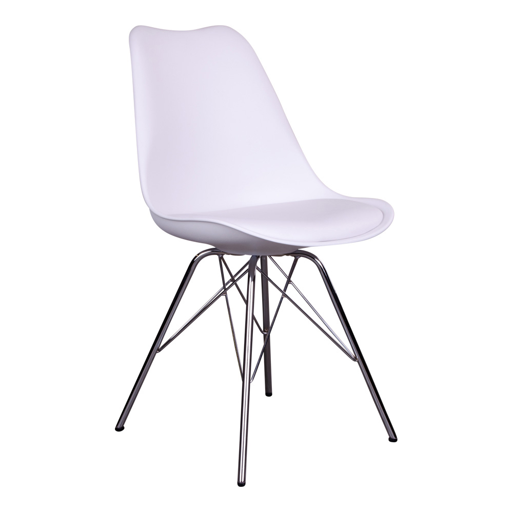 Oslo Dining Chair - Stoel in wit met chromen poten - set van 2