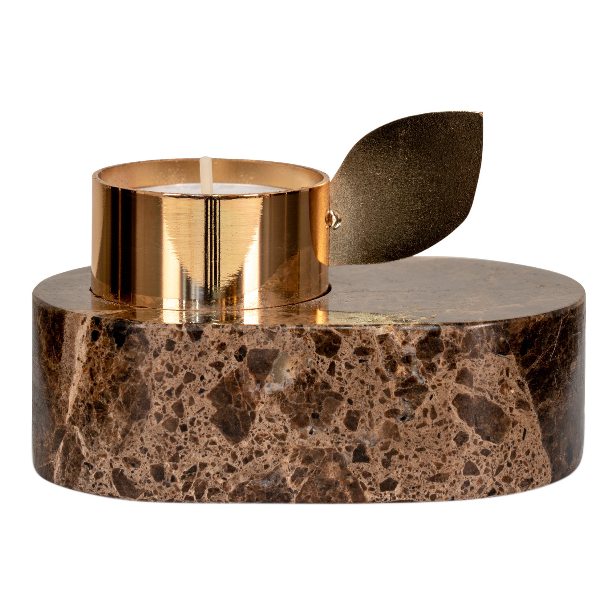 Marble Candle Holder - Marble candle holder in brown with brass holder