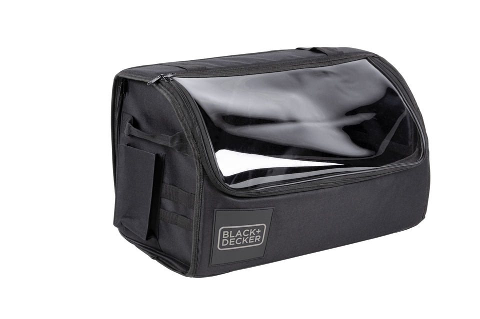BLACK+DECKER Kofferbak Organizer - Kofferbaktas met Transparante Cover - 2 Hoofdvakken en Meerdere Zijvakken - Anti-Slip Vlak - Polyester - Zwart