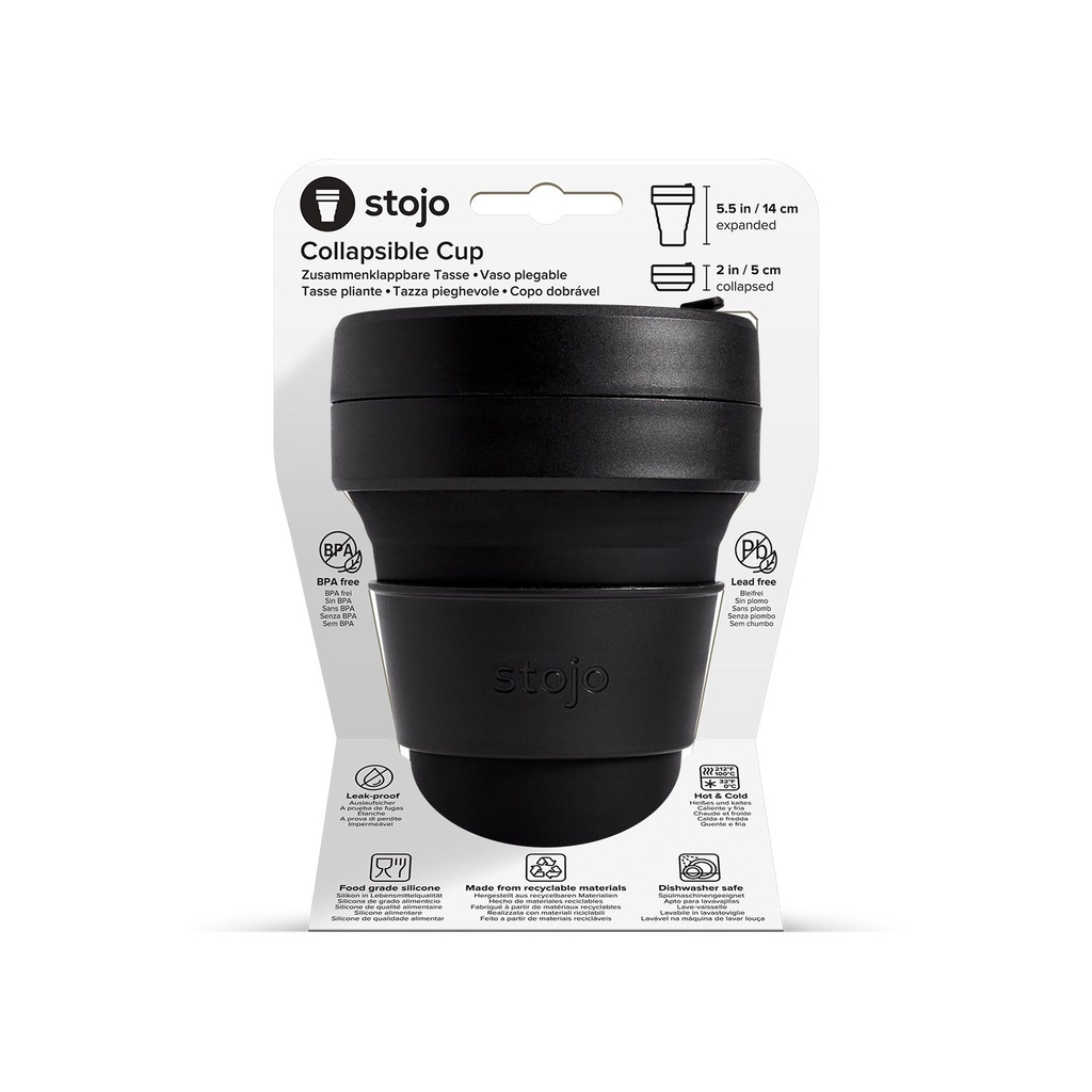 Stojo Biggie Cup - Beker - Opvouwbare koffiebeker - Herbruikbaar 470 ml - Ink Zwart