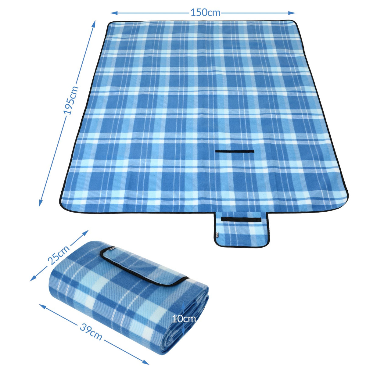 Picknickdeken met handvat - warmte-isolerend & waterdicht meer kleurig 150x195 cm blauw