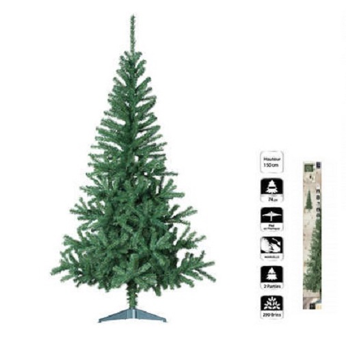 Groene PVC kunstkerstboom 150 cm , 230 punten met standaard