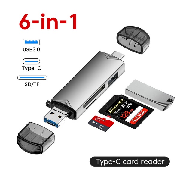 Multifunctionele Usb 3.0 Kaartlezer U Schijf Type C/Micro Usb/Tf/Sd Flitsaandrijving Geheugenkaart Lezing Adapter Telefoon Accessoires , 6 in 1